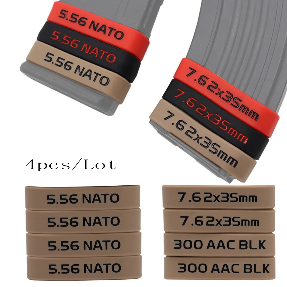 4Pcs/Lot Magazine Marking Band Tactical Airsoft Rifle Mag Elastic Rubber Ring For 5.56 Nato 7.62x35mm Hunting Accessories