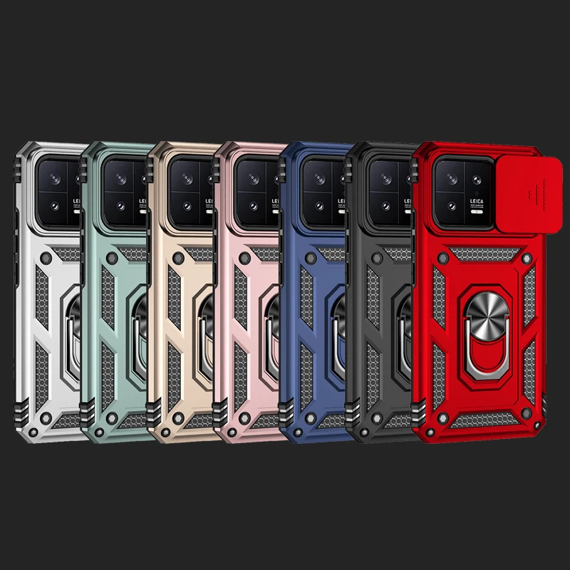 

For Xiaomi 13 Case Sliding Window Cover For Xiaomi 13 12 12X 11T 12T Pro Mi 11 Lite Shockproof Armor Ring Metal Brackets