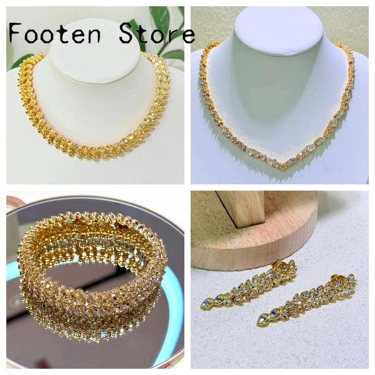 

2025 New Trend Fine Anniversary Set Charming Gold High Quality Crystal Luxury Necklace Bracelet Earrings Romantic Gift for Women