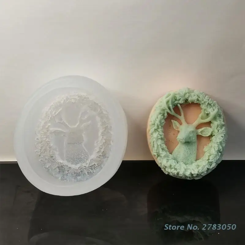 Silicone Chritsmas Deer Wreath Shaped Moulds Soap Molds Candle Mould Dessert Mousse Mold Hand Making Gadget for Wedding