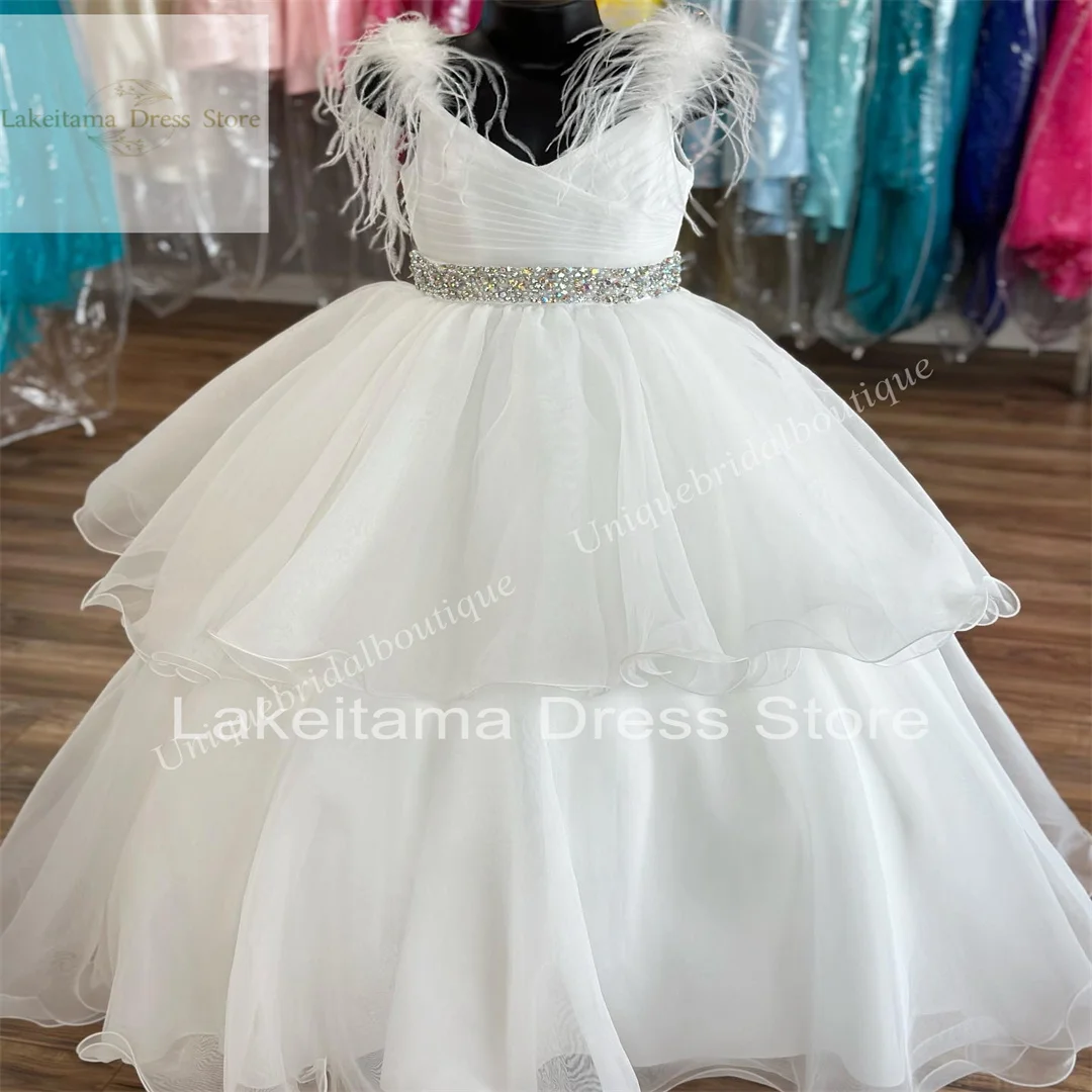 

Flower Girl Dresses Crystals Feathers Organza Little Kid Birthday Formal Party Gown Toddler Teens Preteen Tiny Young Junior Miss