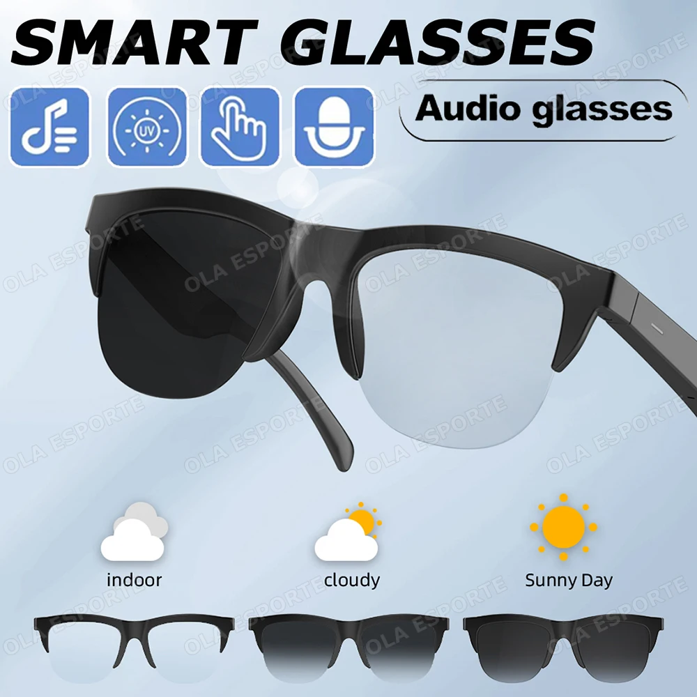 Smart Glasses Bluetooth Call Outdoor Sports Headphones AI Voice Navigation Photochromic Lens Waterproof Anti-UV Smart Sunglasses