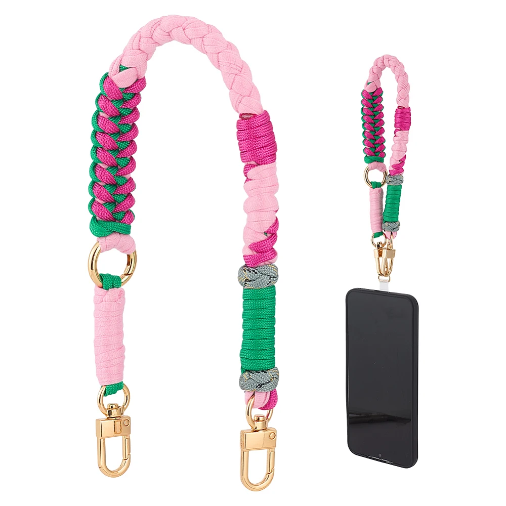 alca-de-pulso-para-celular-rosa-e-verde-cordao-de-algodao-e-nylon-com-fecho-giratorio-dourado-e-anel