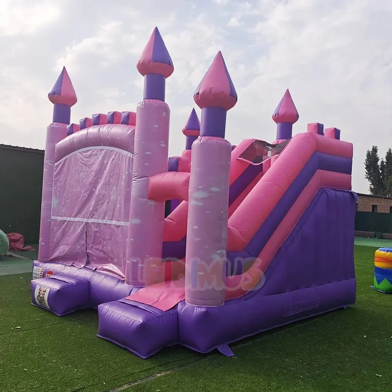 Commercial PVC Pink Purple Princess Inflatable Bounce House Combo With Slide Kids Jumping Bouncy Castle for Girls Birthday Party