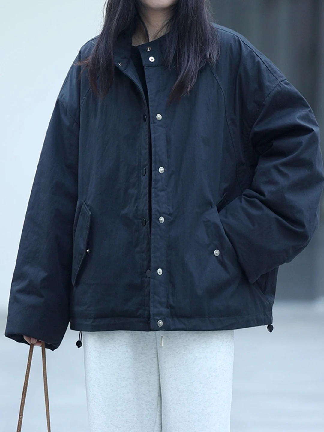 

Хлопковая повседневная свободная приталенная легкая куртка-жакет со воротником-стойкой для женщин, в корейском стиле, удлиненная