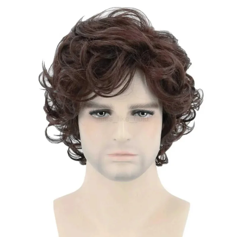 70er Jahre Herrenperücke braun kurze Welle flauschige Perücke Cosplay Halloween Kostüm Rolle Perücke W240801
