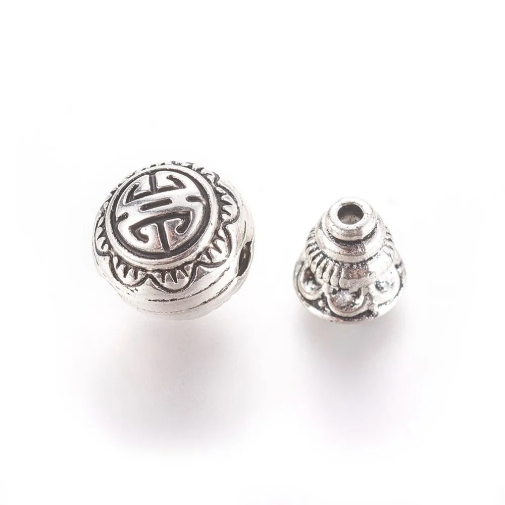 2sets  Guru Bead sets T-Drilled Beads 3-Hole Round Buddha Head Beads Antique 10mm Hole: 2mm Calabash Bead: 7.5x7.5mm Hole: 1.5mm