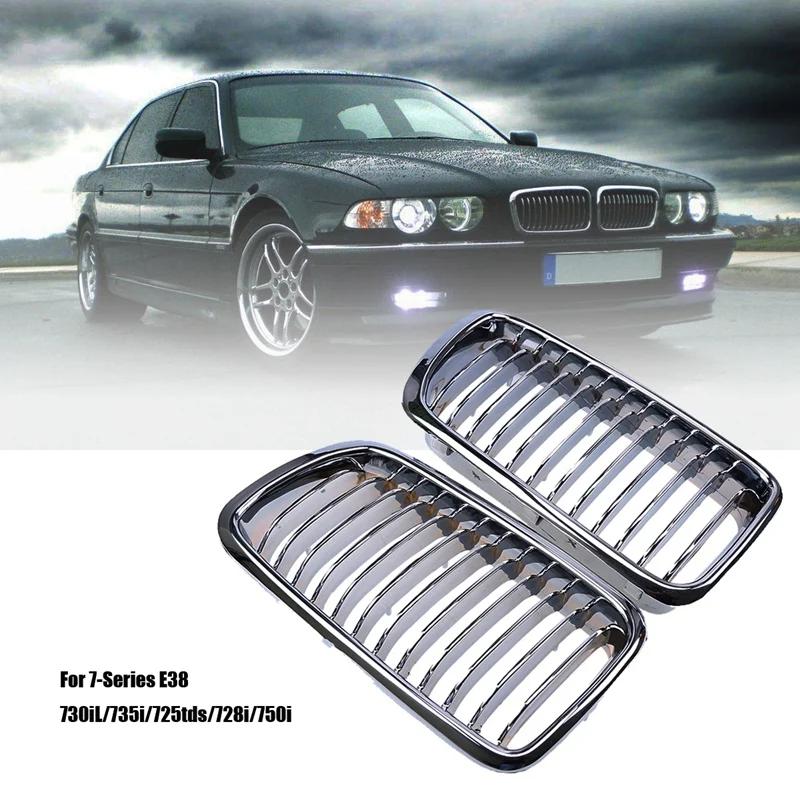 1Pair Chrome Front Kidney Grill Grille For BMW 7-Series E38 730IL/735I/725Tds/728I/750I Sedan 1994-2001 Front Grill Grille Refit