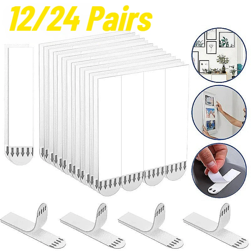 

12/24Pcs Punch-free Self Adhesive Frame Tape Strips Assorted Mounting for Picture Frames Posters with Wall Hooks Home Decor​
