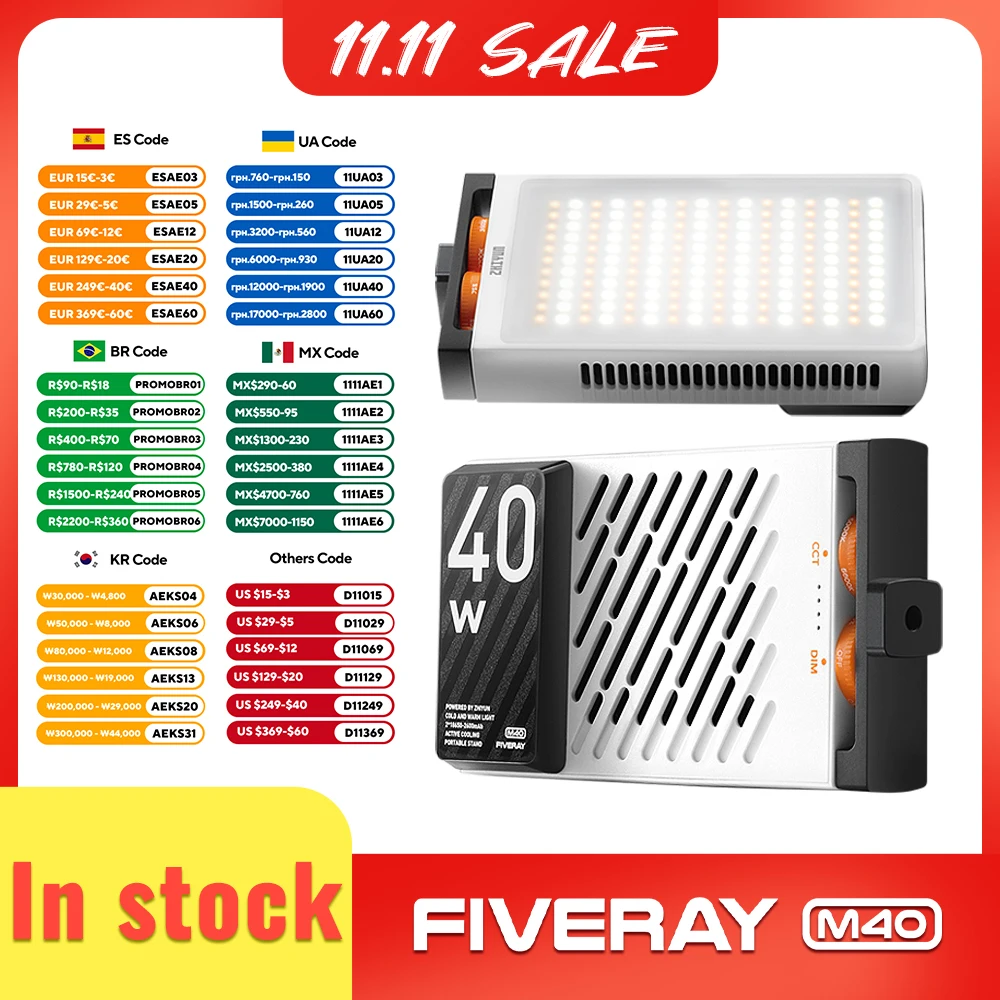 

ZHIYUN Official FIVERAY M40 40W Led Lights Pocket Light Photo Video Lamp Handheld Fill Light Photography Lighting
