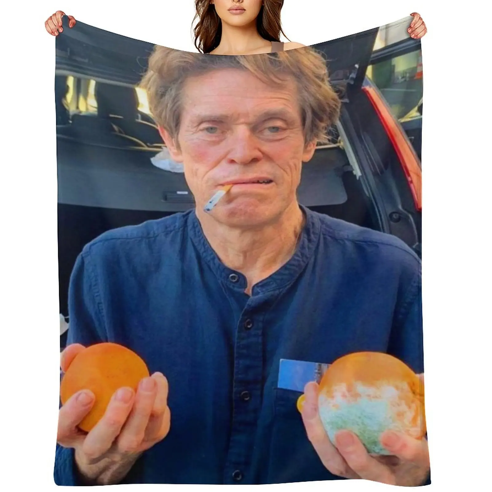 

Willem Dafoe Holding Oranges Throw Blanket Nap Cute Soft Plaid Beach Blankets