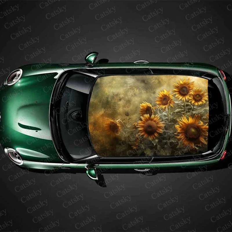 

Sunflower Painting Car Roof Sticker Wrap Racing SUV Accessories Packaging Painted PVC Custom Car Graphic Decal