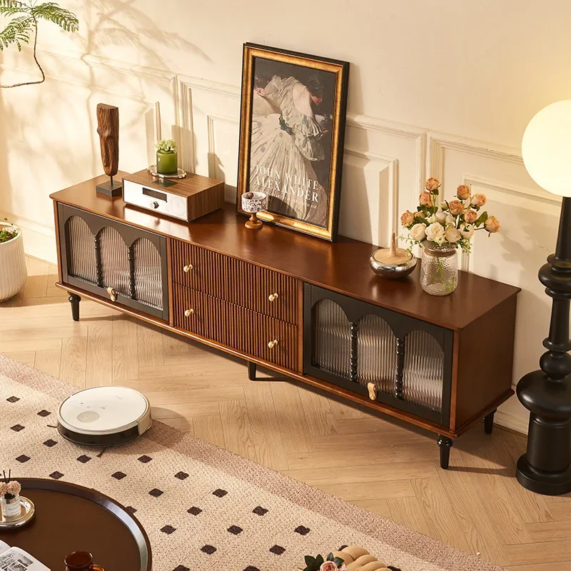 引き出し付きテレビキャビネット、壁際のリビングルーム用オーディオビジュアルキャビネット、アメリカンレトロな収納と収納を一体化したキャビネット