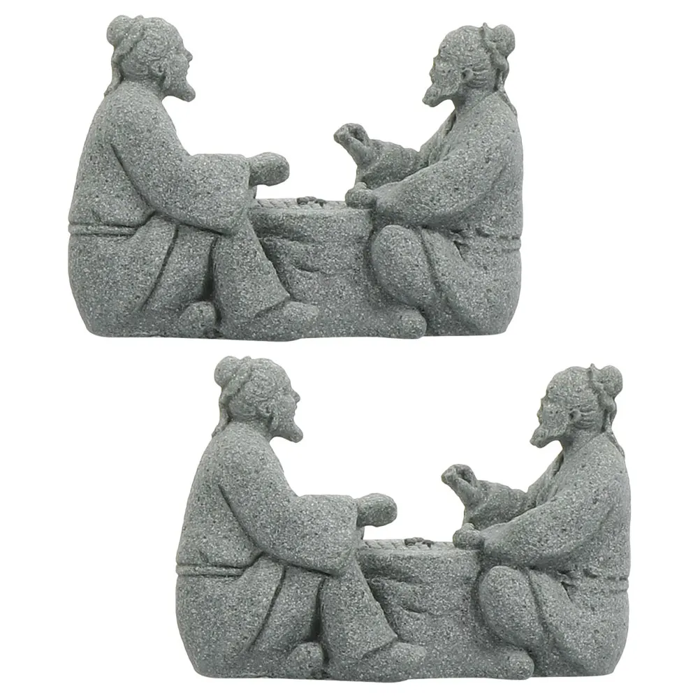 

2 Pcs Chinese Elder Statue Sandstone Decor Elderly Man Figurine Chic Asian Figurines Home Bonsai Adornments Classic Design