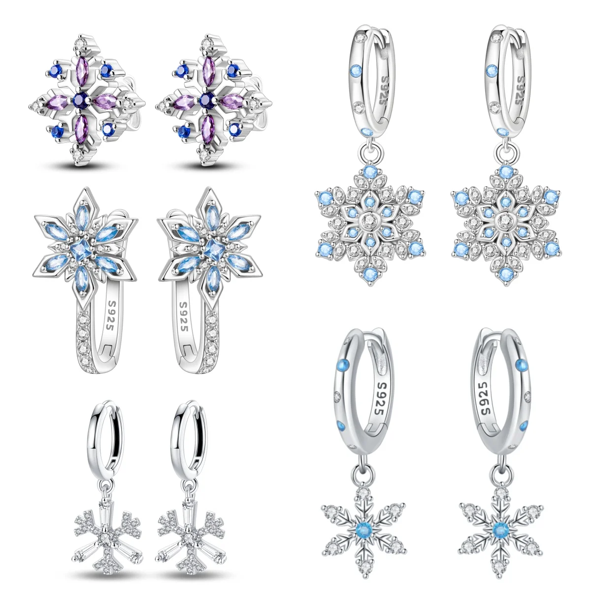 S925 Sterling Silber Zierliche Ohrringe Eleganter Romantischer Winter-Schneeflocken-Schmuck Hypoallergen Weihnachtsparty-Geschenk für Frauen