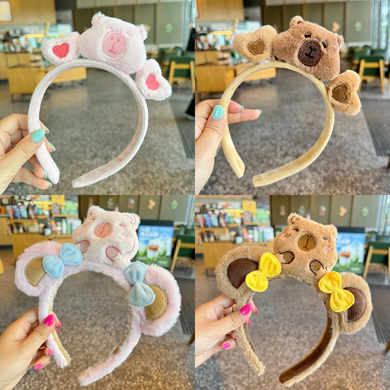 Diadema de capibara bonita de dibujos animados, accesorios para el cabello novedosos Kawaii a la moda para mujeres y niñas, diadema de maquillaje versátil y dulce, regalos