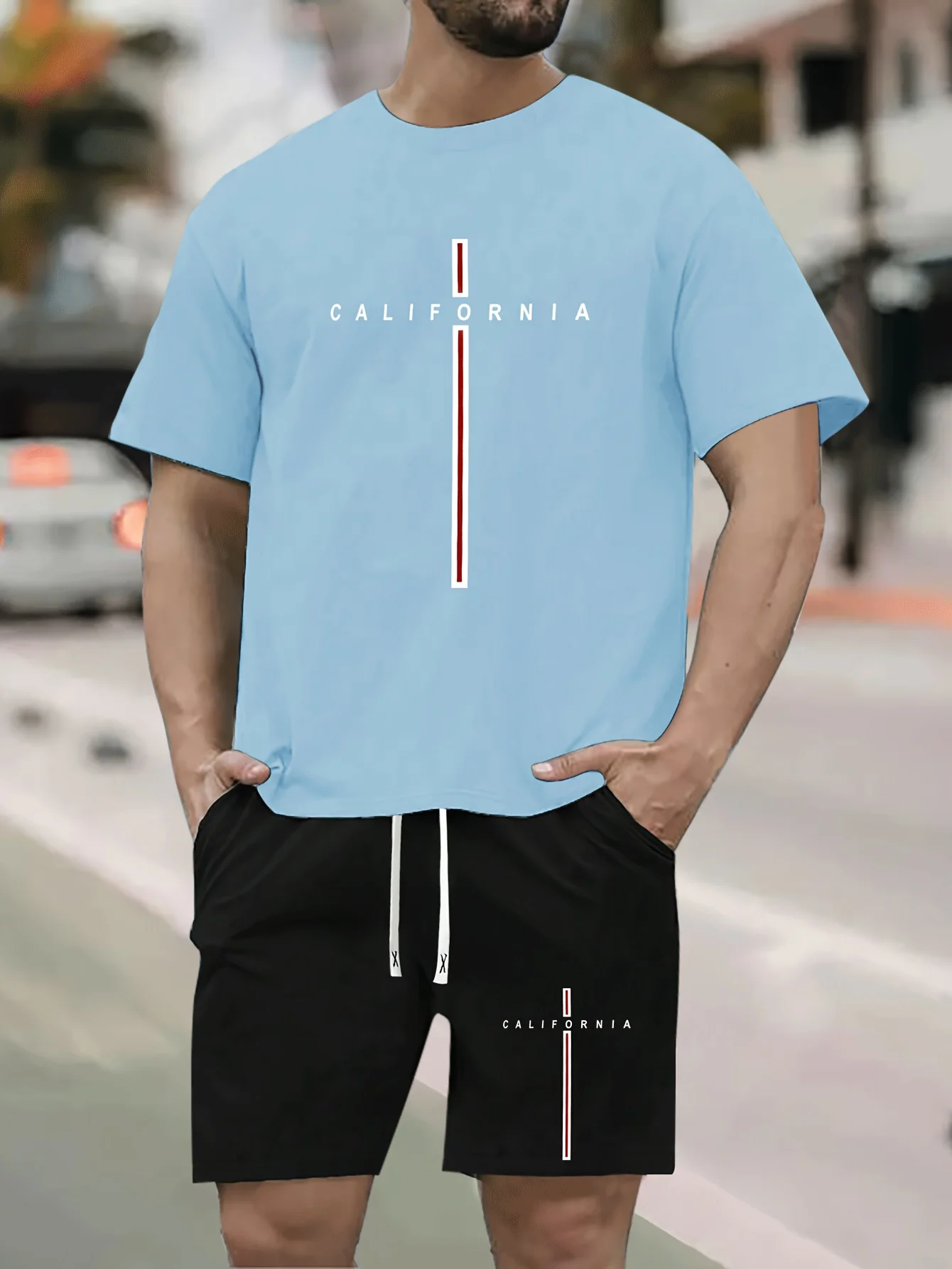 Summer Casual Solid Color Men's T-shirt And Shorts 2-piece Set Large Size Short Sleeve T-shirts Shorts Suit Running Sports Set
