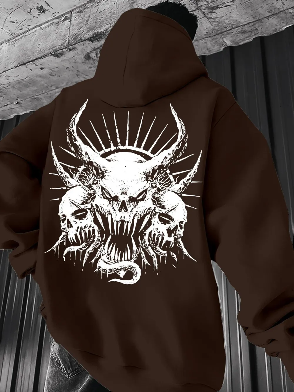 Hot selling new men's autumn skull print micro elastic comfortable hooded sweatshirt outdoor street style clothing