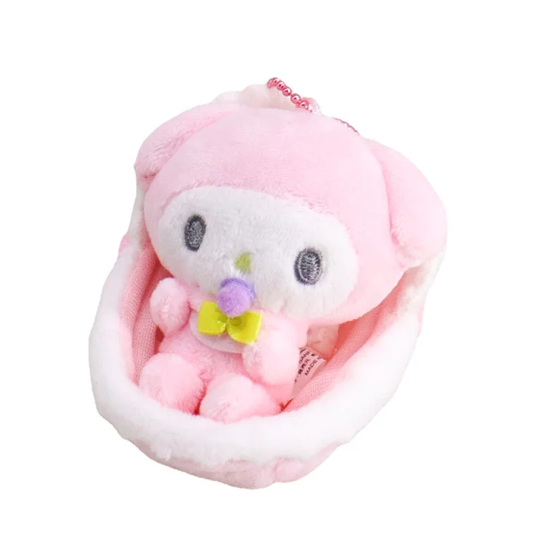 Hot New Cartoon Sanro Hellokitty Cute Cradle Plush Kuromi Cinnamoroll Pacifier Melody Pochacco Doll Pendant Keychain Gifts