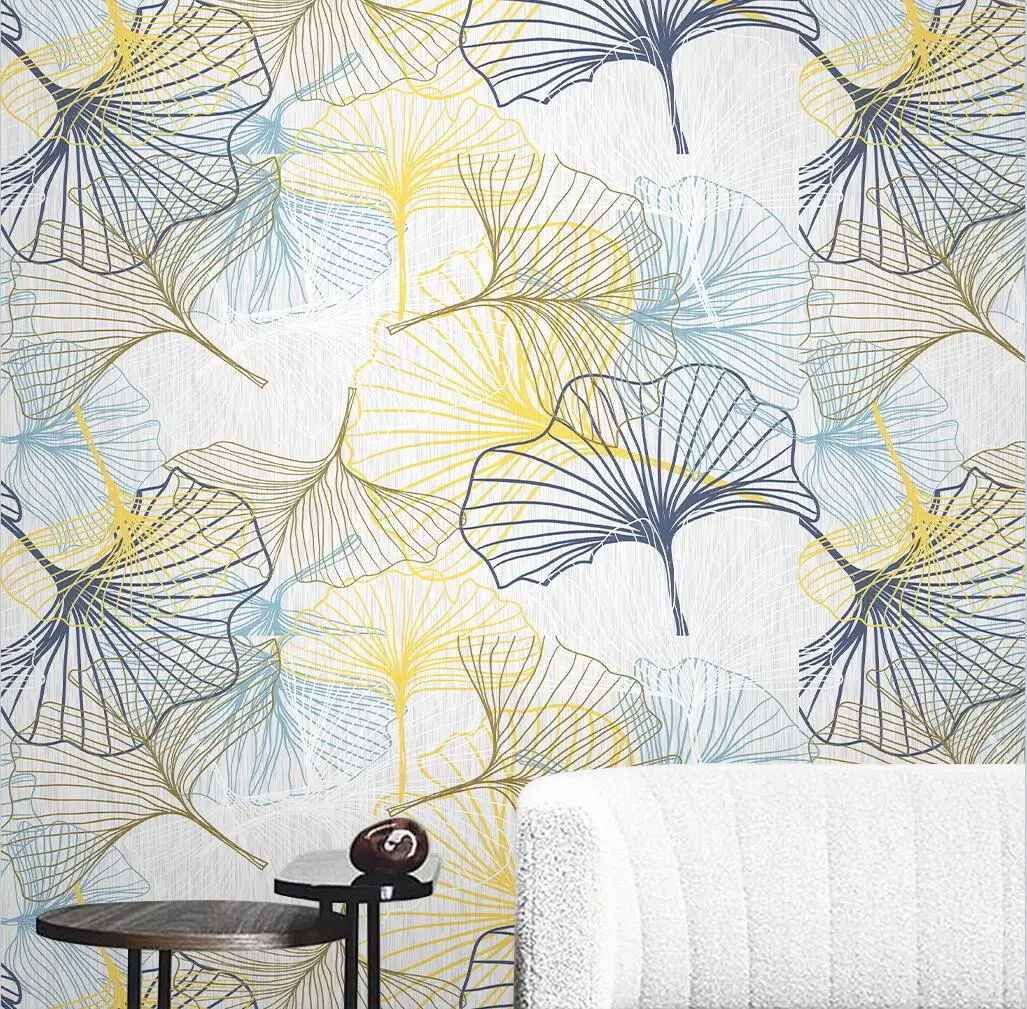

Custom Nordic Ginkgo Biloba Mural Wallpaper for living room Fresco Restaurant Cafe Background Wall paper Painting 3 D