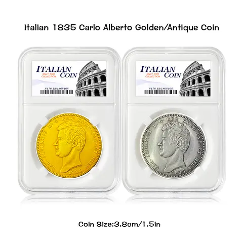 Italian 1835 Carlo Alberto 100 Lira Golden/Antique Replica Coin Home Decoration Crafts Medal Gifts Collectible