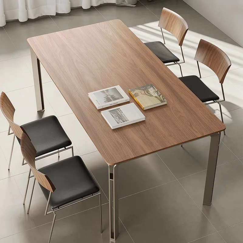 Italian minimalist stainless steel solid wood dining table modern minimalist designer desk dining table dual-purpose case table