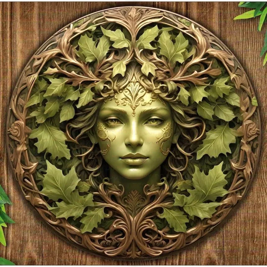 Garden Decoration Metal Identification Flat Printing Green Woman Garden Guardian Celtic Card