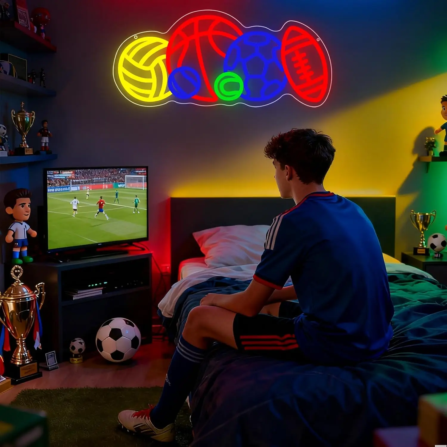 Sports Neon Sign LED Neon Light Basketball Soccer Football Volleyball USB Lamp for Gym Boys Room Game Room Bedroom Decor Gift