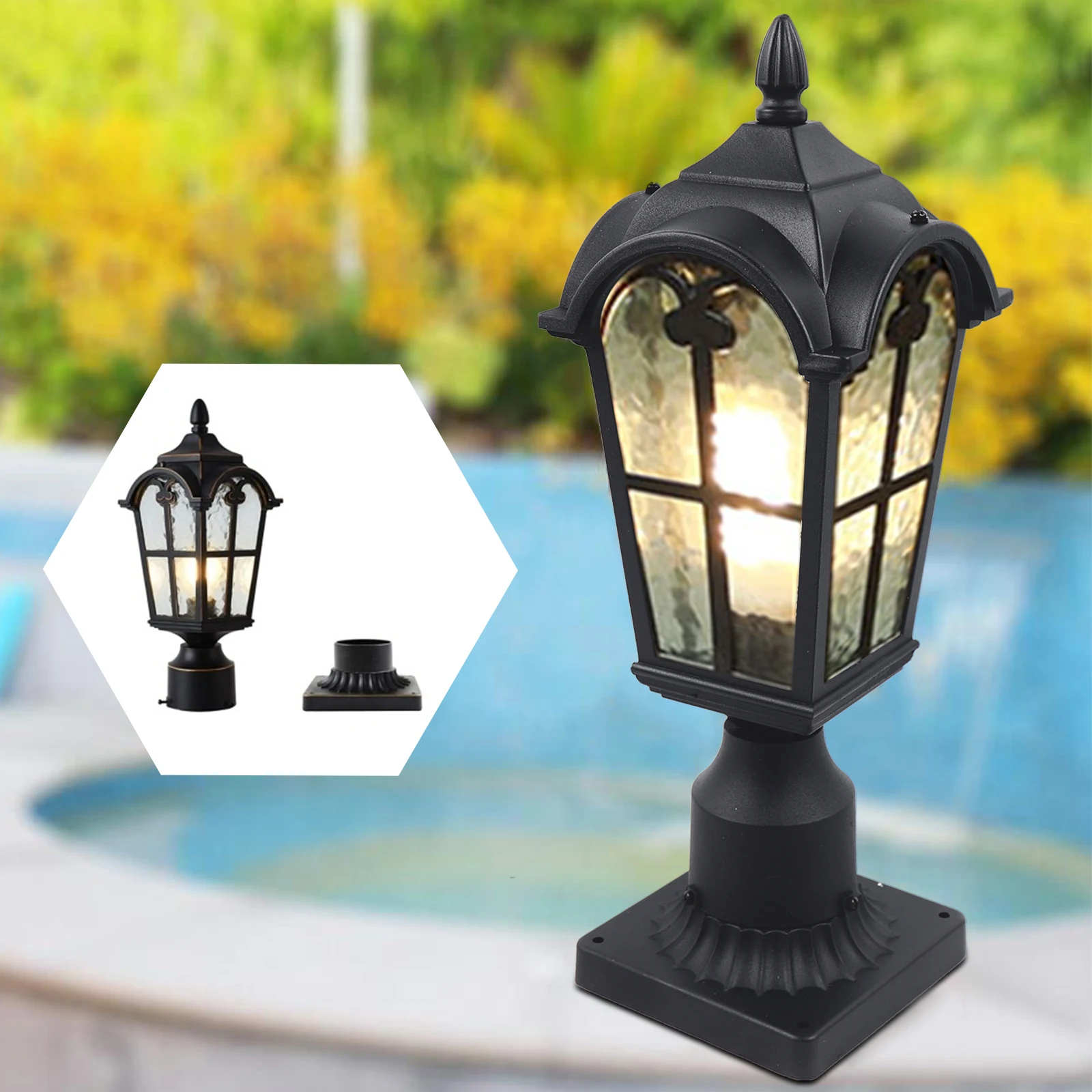 Lampe de Pilier LED Noire Vintage, Luminaire Décoratif d'Extérieur, Idéal pour un Sentier, une Clôture, une Cour, une Pelouse ou un Jardin