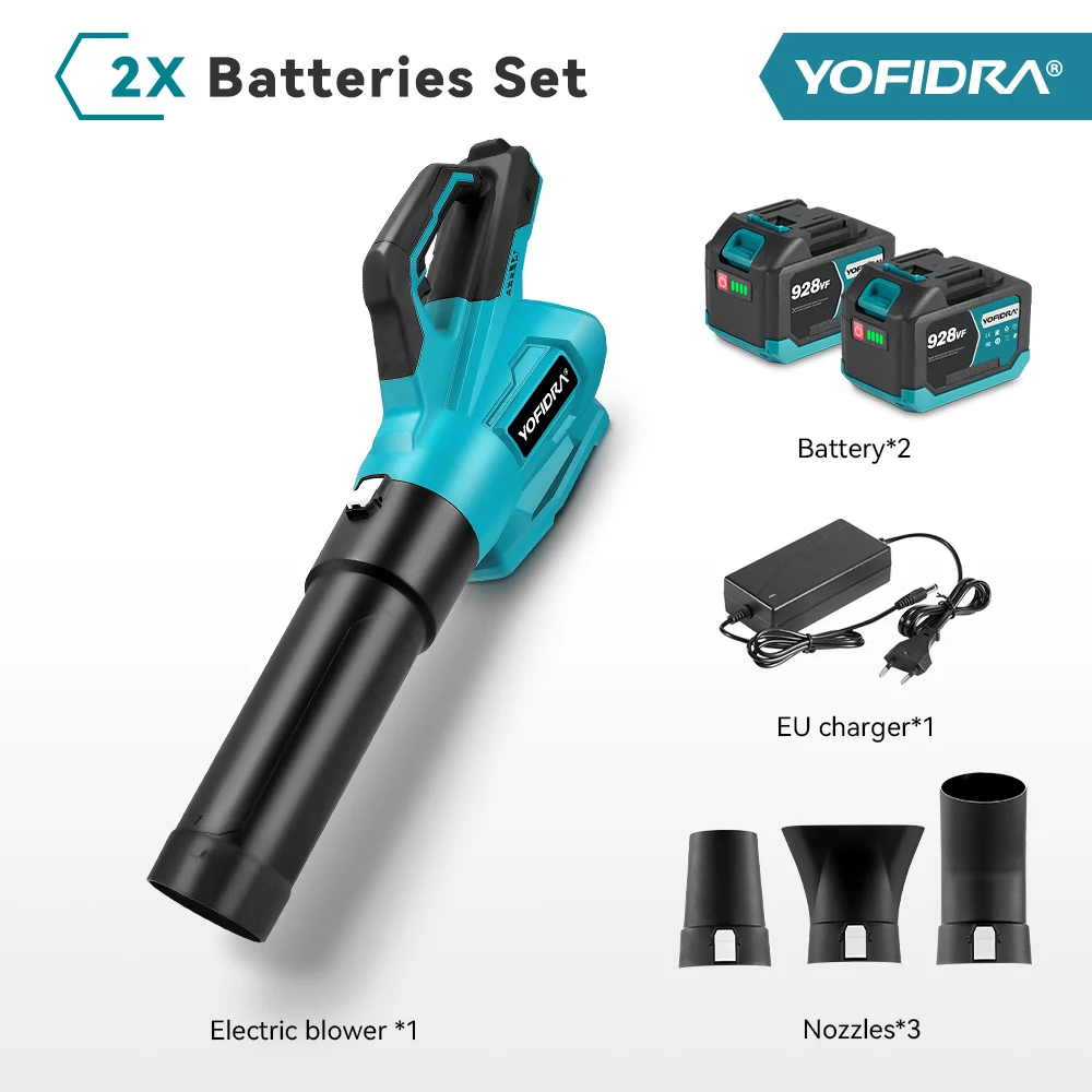 YOFIDRA 2000W High Power Borstelloze Elektrische Luchtblazer Draadloze Ventilator Fan Blad Sneeuw Stof Power Tool Voor Makita Batterij pin