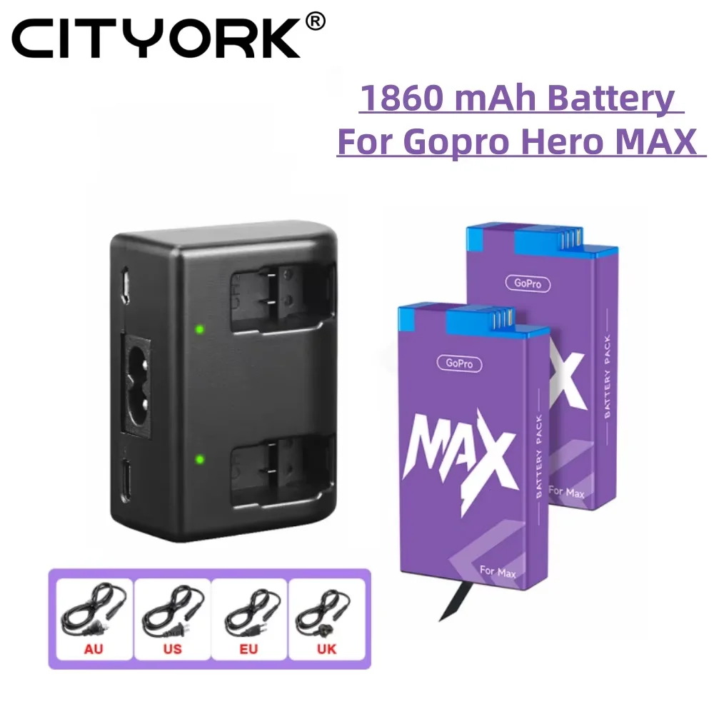 

1860mAh Battery For Gopro Max Rechargeable Battery With LED Type-C Charger for GoPro Max 360 panoramic motion camera battery