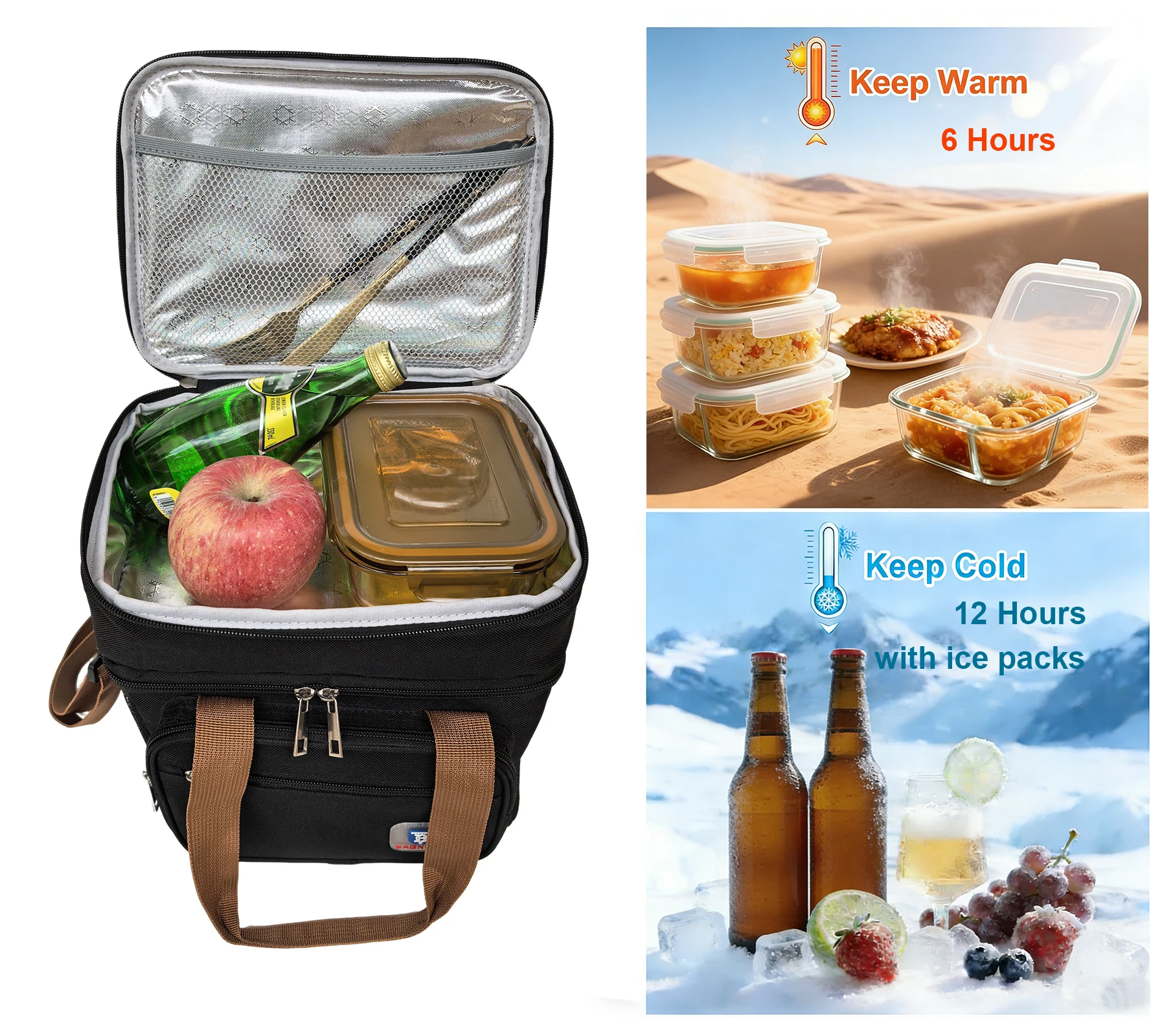 BAGNEER Thermal Lunch Bag Picnic Cooler Bags Insulated Lunchbox Leakproof Camping Work School Lunchbag Shoulder Cooling Box