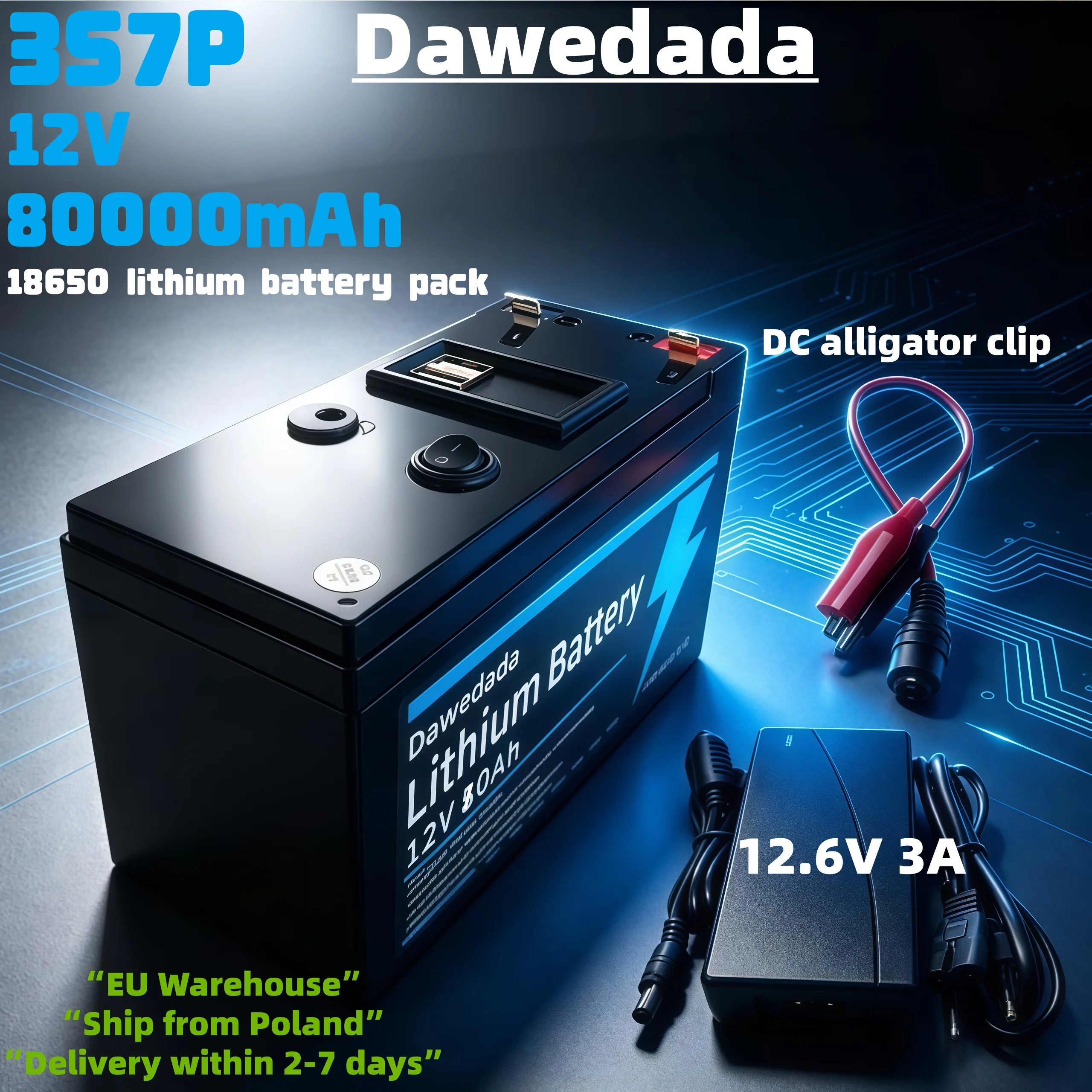Batteria agli ioni di litio 3S7P 12V 80Ah 18650 con protezione BMS integrata, caricabatterie 12.6V 3A per e-bike, inverter, luci LED, alimentazione agricola ed esterna