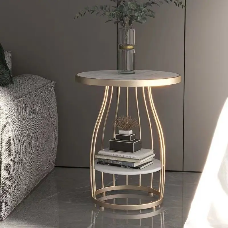 Small Round Bedside Cabinet, Creative Small Coffee Light Luxury Corner Marble Living Room Sofa Edge Table, Balcony