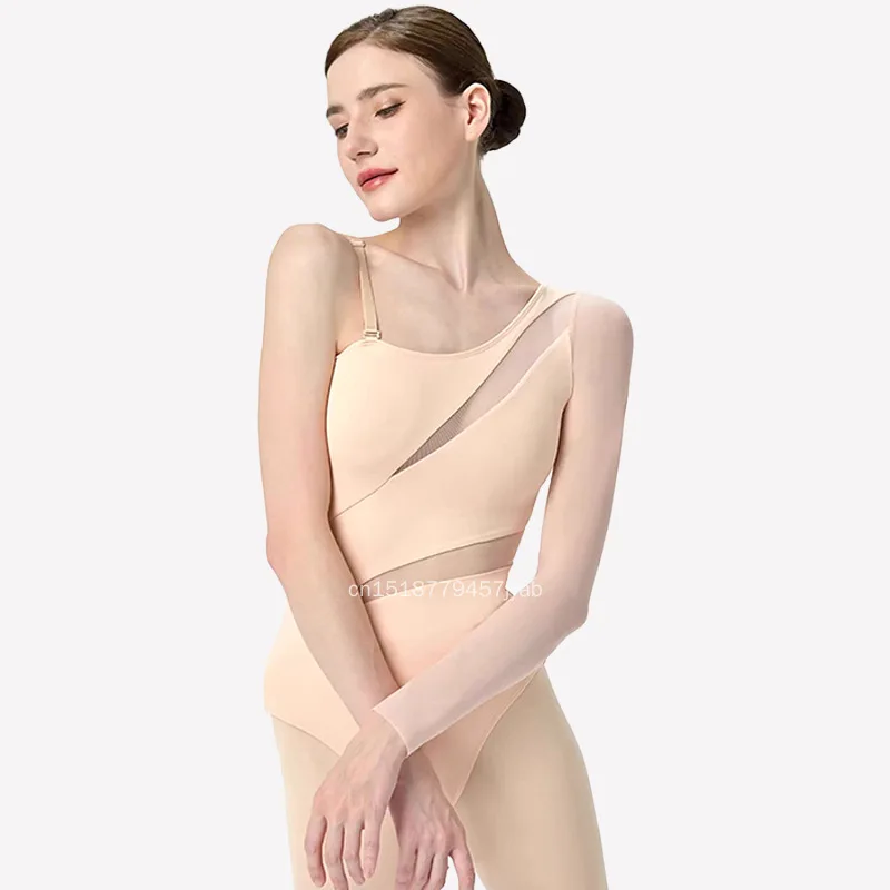 

New Slanted Shoulder Long Sleeved Irregular Adult Professional Training Suit Ballet Jumpsuit for Women