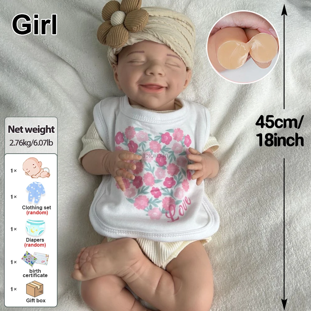 Anxiety Relief 18Inch Silicone Reborn Baby Girl April Soft Washable Doll with Realistic Weight 3D Skin for Elderly Joy Accompany