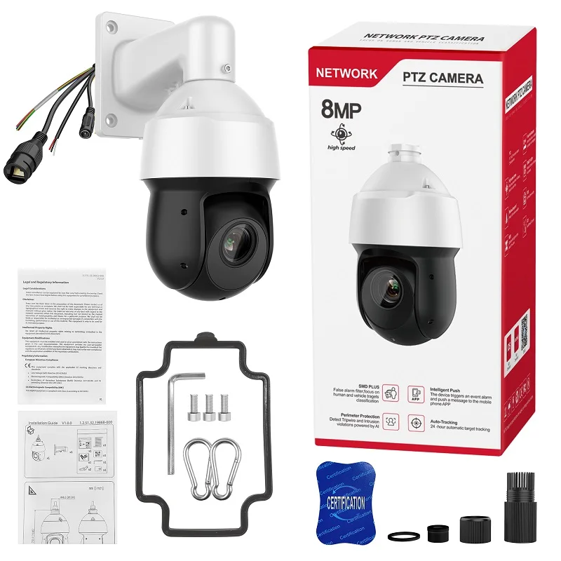 

Automatic tracking 8MP 360 degree speed dome POE IP 100m two-way audio PTZ CCTV security 4K