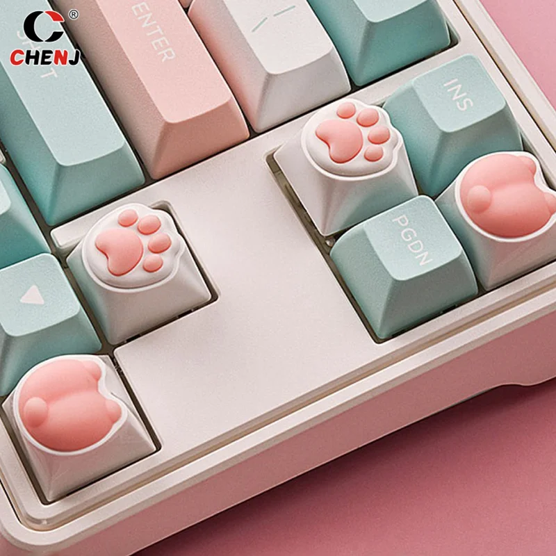 Cute Cat Paw Keycaps For Mechanical Keyboard Cherry MX Switch DIY Custom Key Cap Soft Silicone Keycup Artisan Pink Color