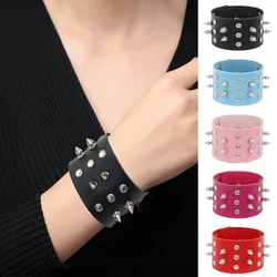 Hot Fashion Spike Bracelet Punk Faux Leather Bracelets Goth Girl Bangle Studded Rock Wristband for Women Men Jewelry