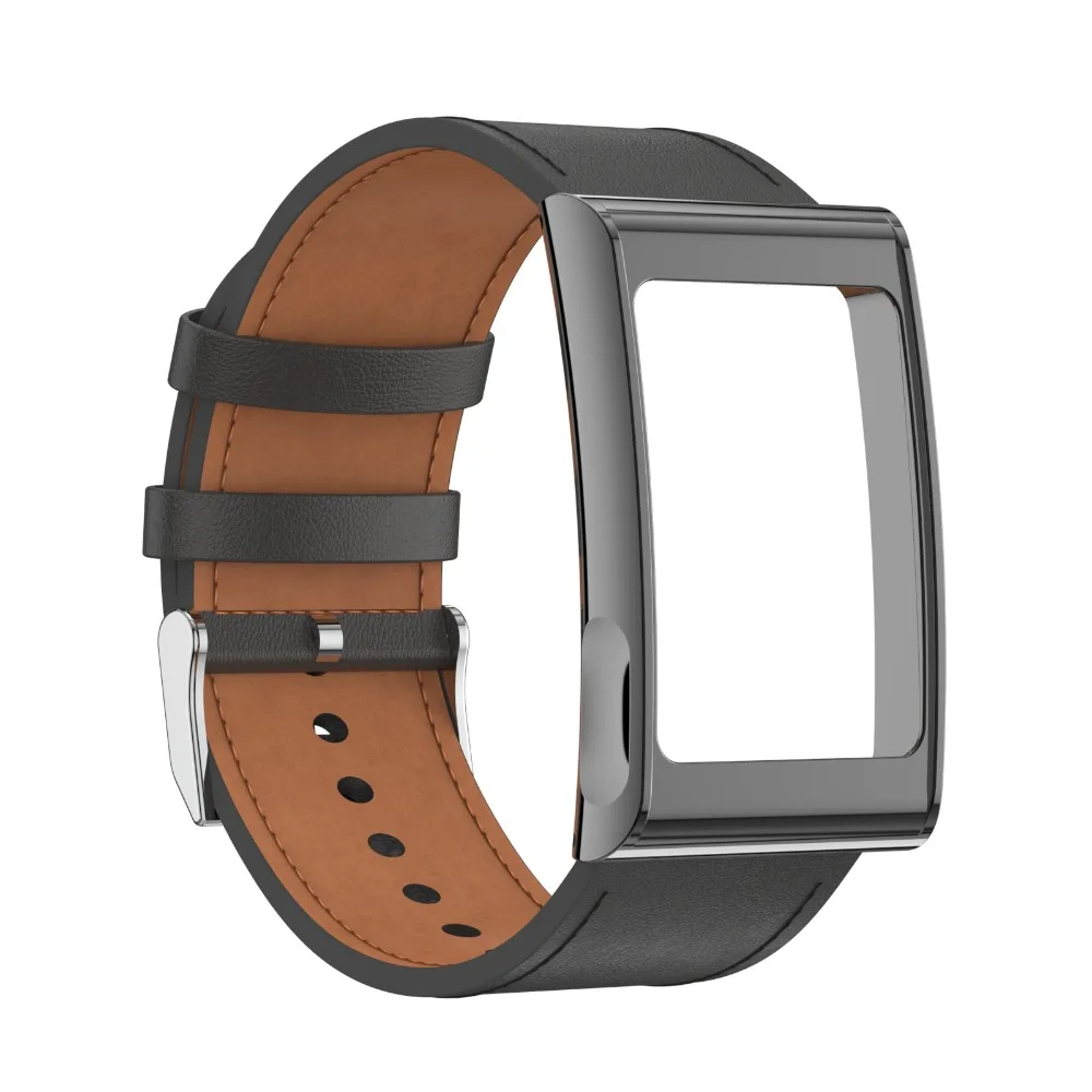 

Leather Sport Band Adjustable Quick Release Fitness Tracker Strap Metal Frame Replacement Wristband for Amazfit Helio Strap