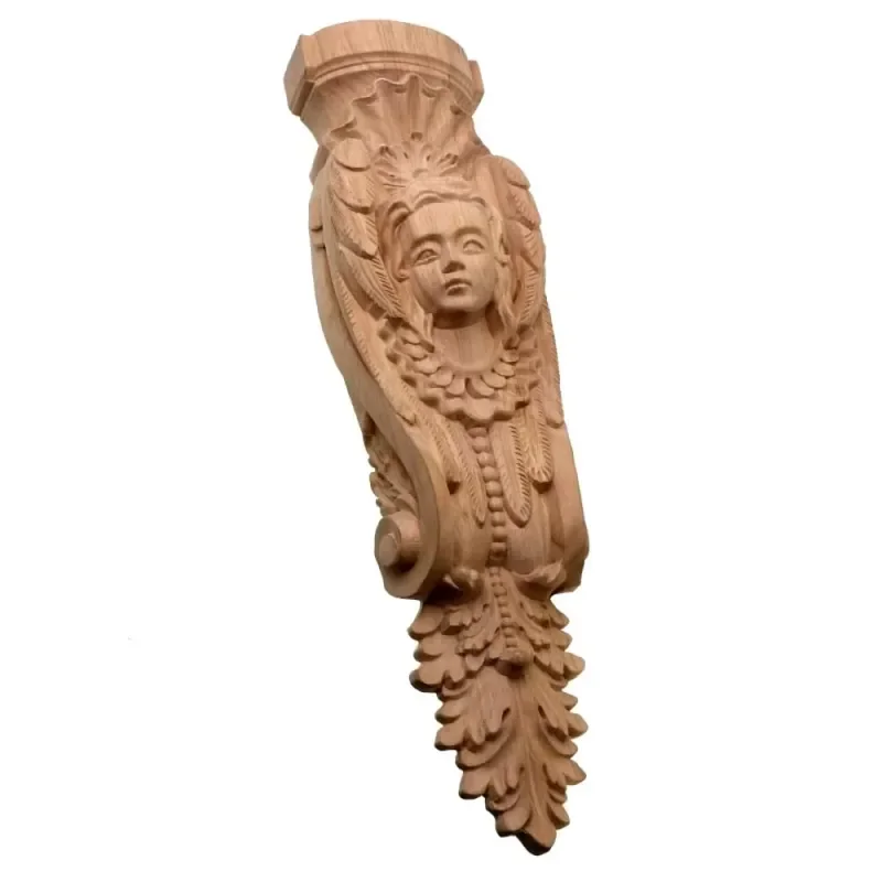 Hand Carving Solid Wood Furniture Angel Capitals Ornament Corbels Brackets Architectural Accent Rubber Wood Wall Hanging