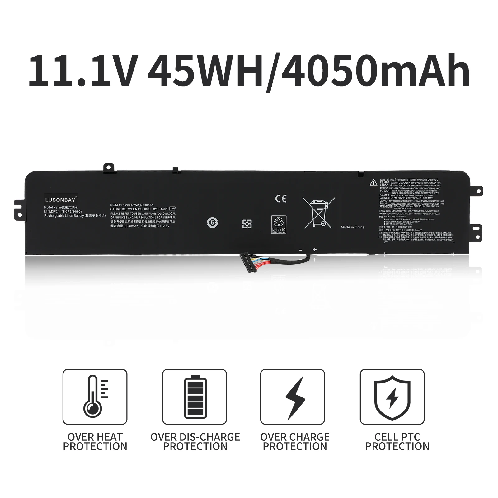 LUSONBAY L14M3P24 Battery For Lenovo IdeaPad Xiaoxin 700 Y700 Y720 14ISK Legion Y520 E520 R720 Series Laptop L14S3P24 11.1V 45Wh