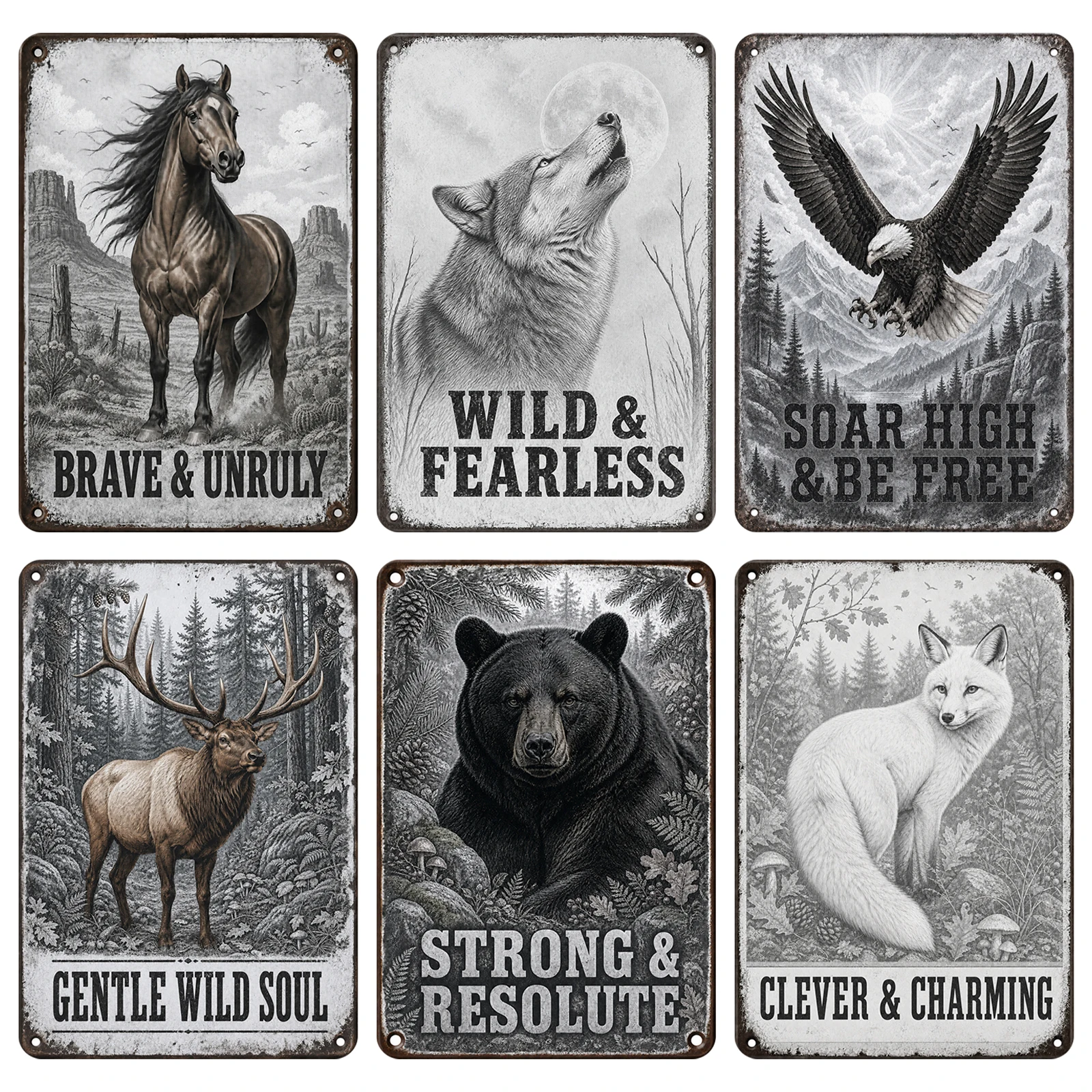 Retro Metal Tin Wall Plaque Animal Theme 20x30cm Waterproof Anti-Glare Pre-Drilled Home Bar Cafe Garden Sign