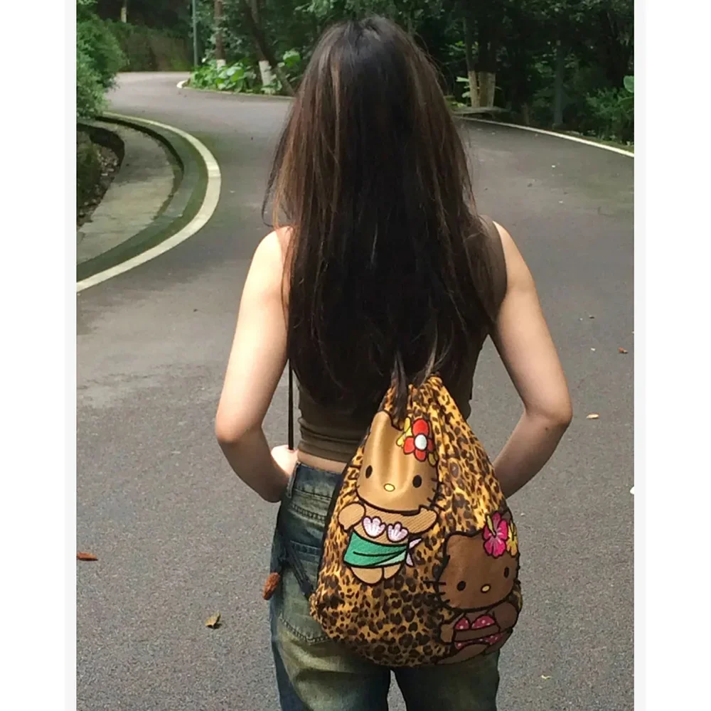 Olá Kitty Plush Leopardo Imprimir Saco De Armazenamento, Cordão Crossbody Sacos, Bonito Menina Cosméticos Sacos De Ombro, Telefone-Bag, Kawaii