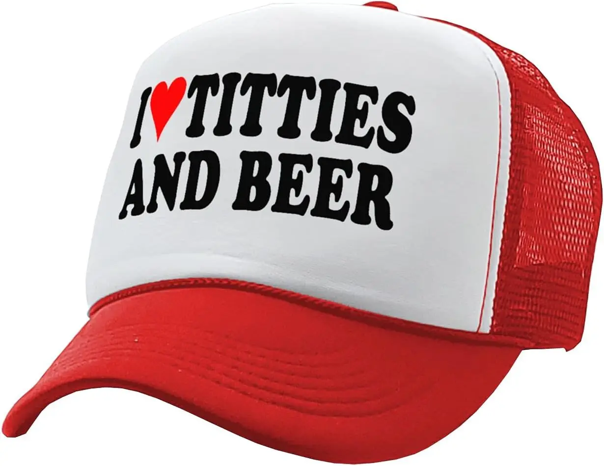 I Heart Titties and Beer - Love Funny Gag - Vintage Retro Style Trucker Cap Hat