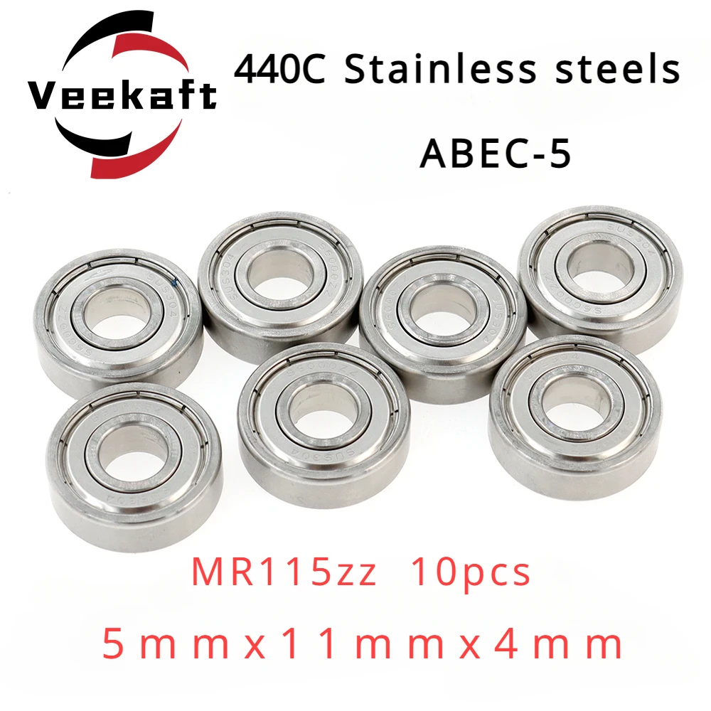 

Veekaft Premium 440C Stainless Steel ABEC-5 MR115zz 5x11x4mm Miniature Deep Groove Ball Bearings - Pack of 10pcs