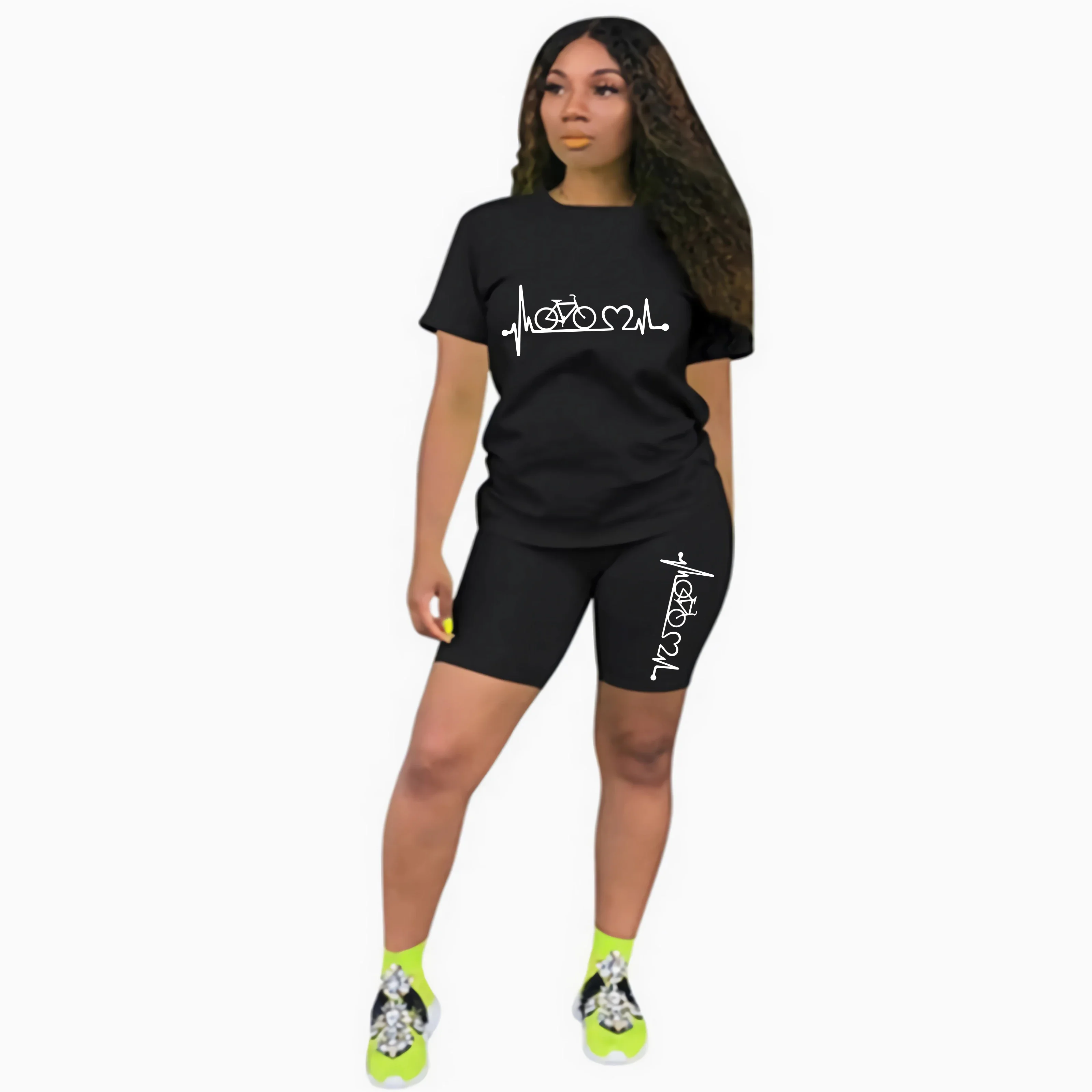 Womens Tracksuit Print Casual T-shirt Shorts 2 Pcs Set Outdoor Sports Jogging Woman Clothing Summer Travel Beach Outfits 8 Color