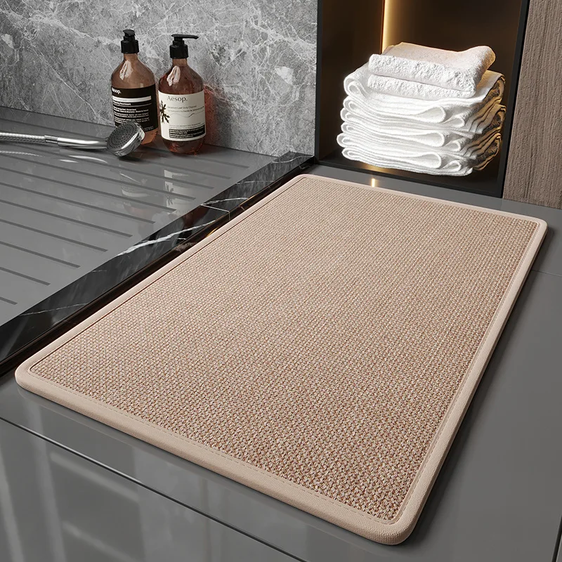 Linen Woven Bath Mat – Super Absorbent & Quick Dry, Non-Slip Bathroom Rug, Natural Fiber Foot Mats for Bathtub & Shower