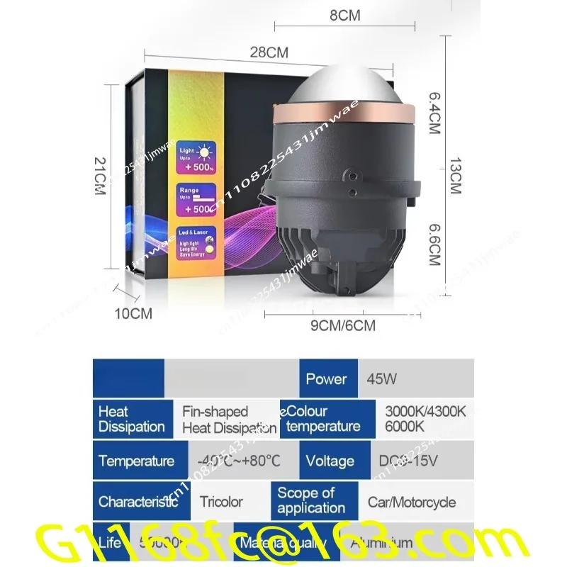 High Quality Tricolor Light Emitting Diode Lens Fog Light Headlight 45W 3.0 Inch