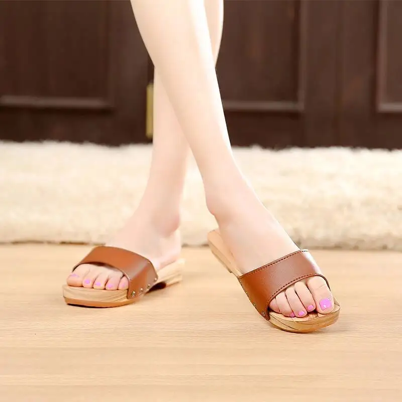 Vrouwen Houten Slippers Zomer Japanse Houten Geta Dames Platte Klompen Dames Dikke Zool Sandalen